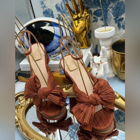 🆕 LOEFFLER RANDALL 🧿 NWOT Dahlia Terracotta Pleated Bow Mid Heel, Sz 7 - Picture 5 of 15